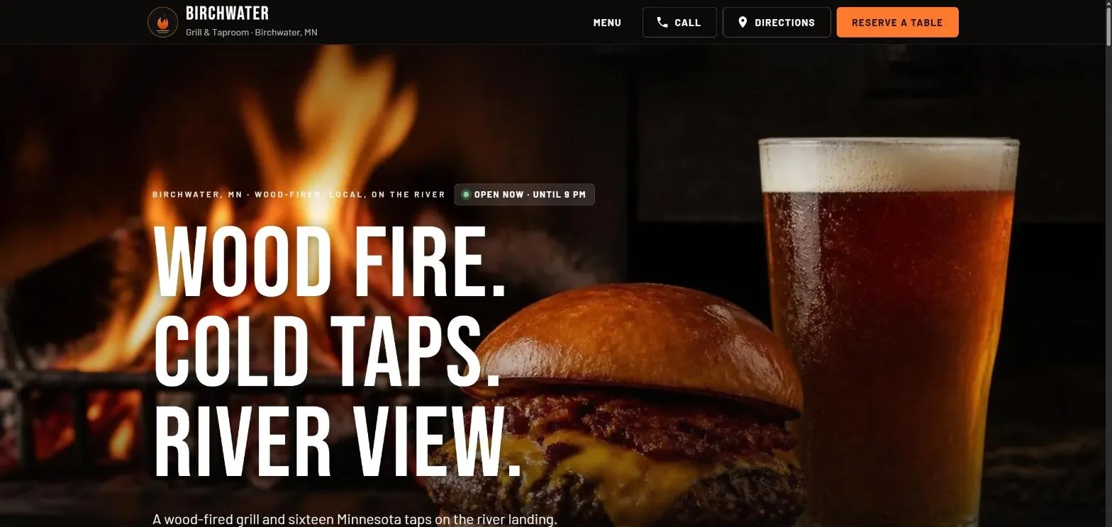 The home page of our restaurant demo site